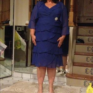 Blue chiffon tiered dress with rhinestone at waist